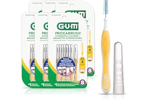 GUM Proxabrush® Reusable Interdental Cleaners, Antibacterial Bristles, Protective Travel Cap, 1514D, Yellow, Size 4, Moderate