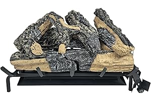 Americangaslogs 18inch-24inch Vented Gas logs Sets with Valve Gas Fireplace Burner for Natural Gas and Liquefied Propane, (Manual Valve, 24 inch Black Oak)