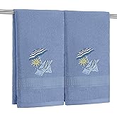 SmoothNovelty 2 Pcs Beach Chair Hand Towels Slate Blue Bathroom Decor 14x29 Inch Embroidered 100% Cotton Soft Absorbent Spring Summer Decorative Hand Towels for Bathroom Kitchen
