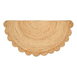Half Hand Woven Area Rug Braided Jute Scalloped