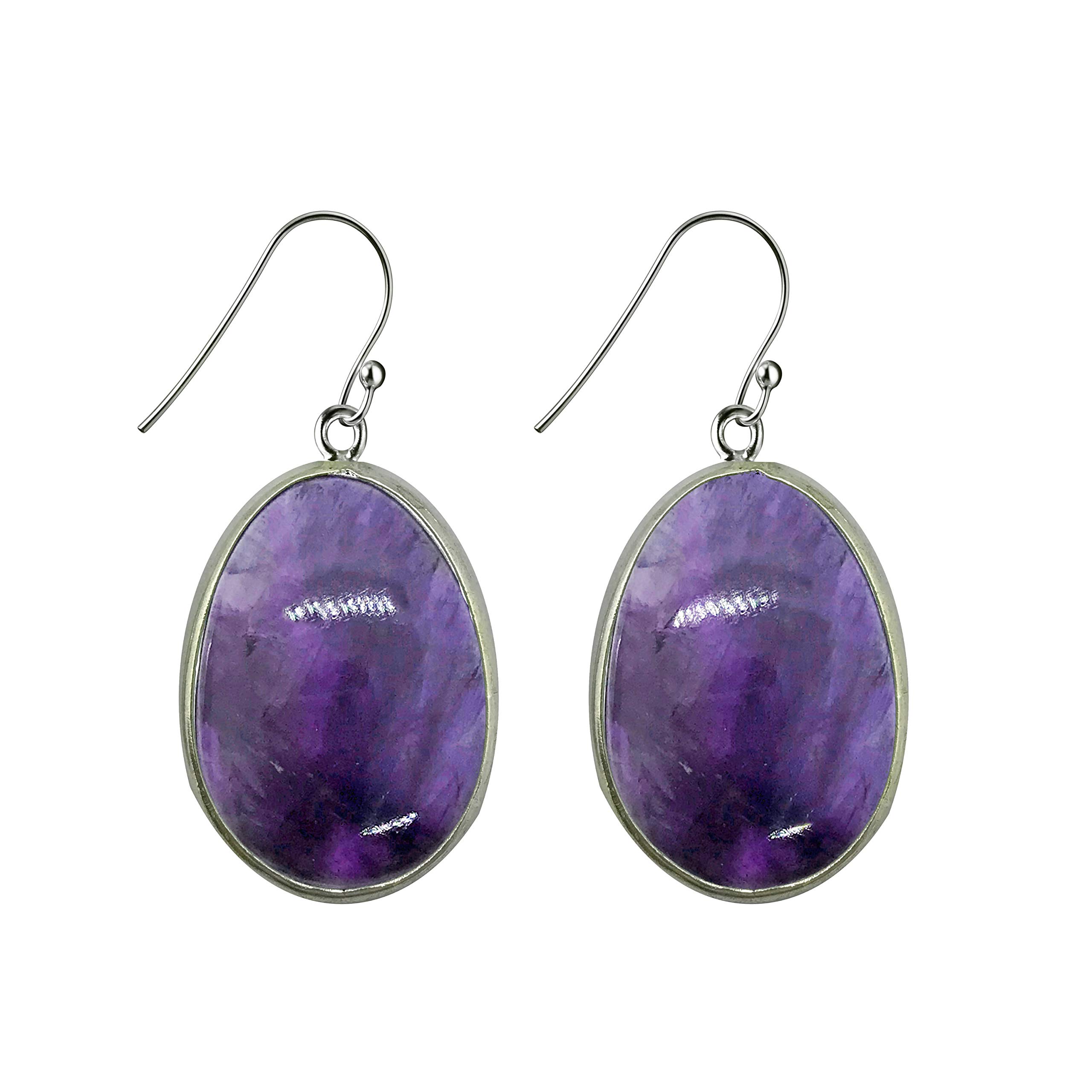 Franki Baker Statement Large Natural Purple Amethyst Gemstone & Sterling Silver Drop Earrings. Total Length: 4.5cm