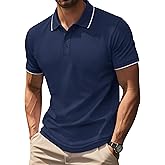 Cotrasen Mens Polo Shirts Short Sleeve Dual Tipped Collar T-Shirt Cotton Pique 3 Buttons Classic Fit Casual Golf Shirts