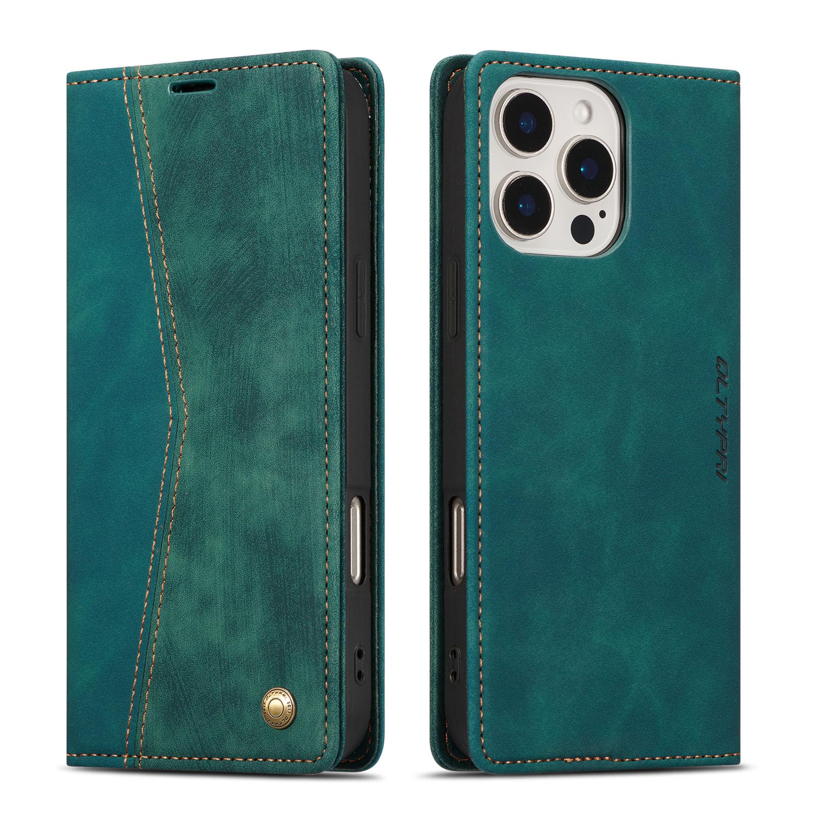 QLTYPRI for iPhone 16 Pro Case Wallet with Card Holder, Vintage PU Leather Kickstand Magnetic Closure Shockproof Folio Book Cover Case for iPhone 16 Pro - Retro Green