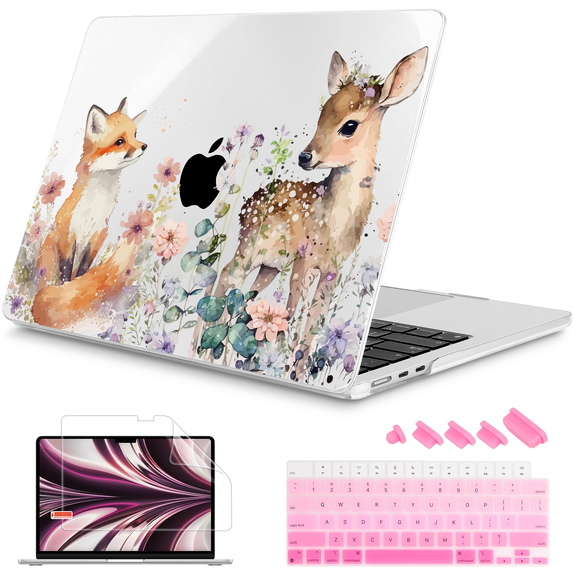 Photo 1 of Mektron for 2026/2025/2024/2023 MacBook Air 15 INCH M5 A3448 /M4 A3241 /M3 A3114 /M2 A2941 Case, Printed Plastic Hard Shell Cover with 15.3" Liquid Retina Display Touch ID, Fox and Deer