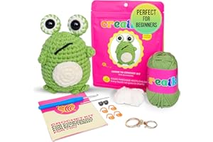 CREATKITS Crochet Kit for Beginners – Frog | DIY Crochet Animal Kit with Step-by-Step Video – Complete Craft Set for Adults & Kids – Includes Yarn, Hook, Tools & Instructions – Fun Gift for All Ages
