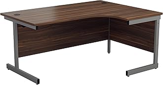 Office Hippo Heavy Duty Right Corner Desk - Strong & Reliable Workstation, Integrated Cable Ports, PC Desk For Office or Home - Dark Walnut Top / Silver FrameThe Forest Stewardship Council