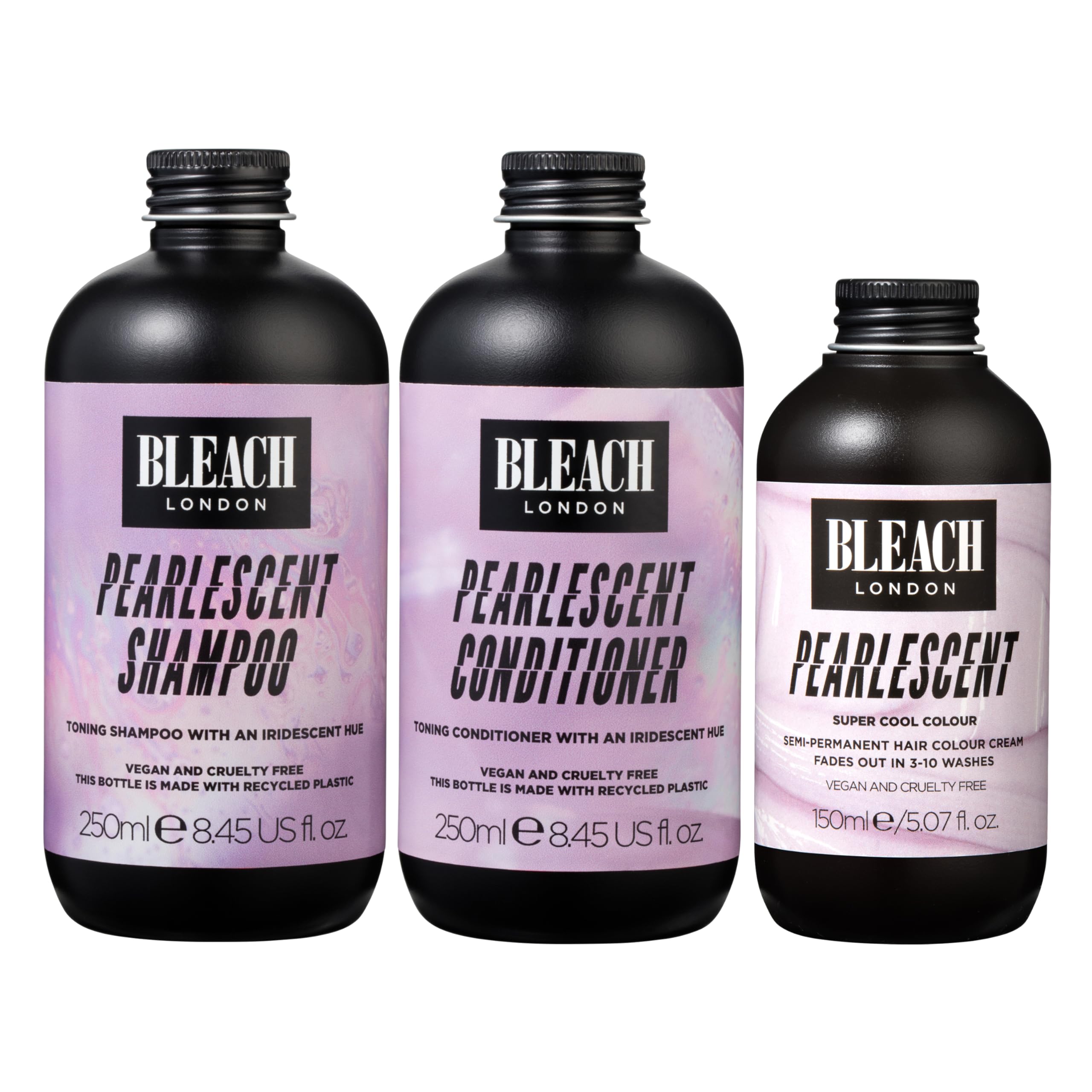 BLEACH LONDON Pearlescent Semi-Permanent Hair Colour 150ml, Pearlescent Shampoo 250ml and Conditioner 250ml- Colour maintenance set for a pearly blonde - 3 pack