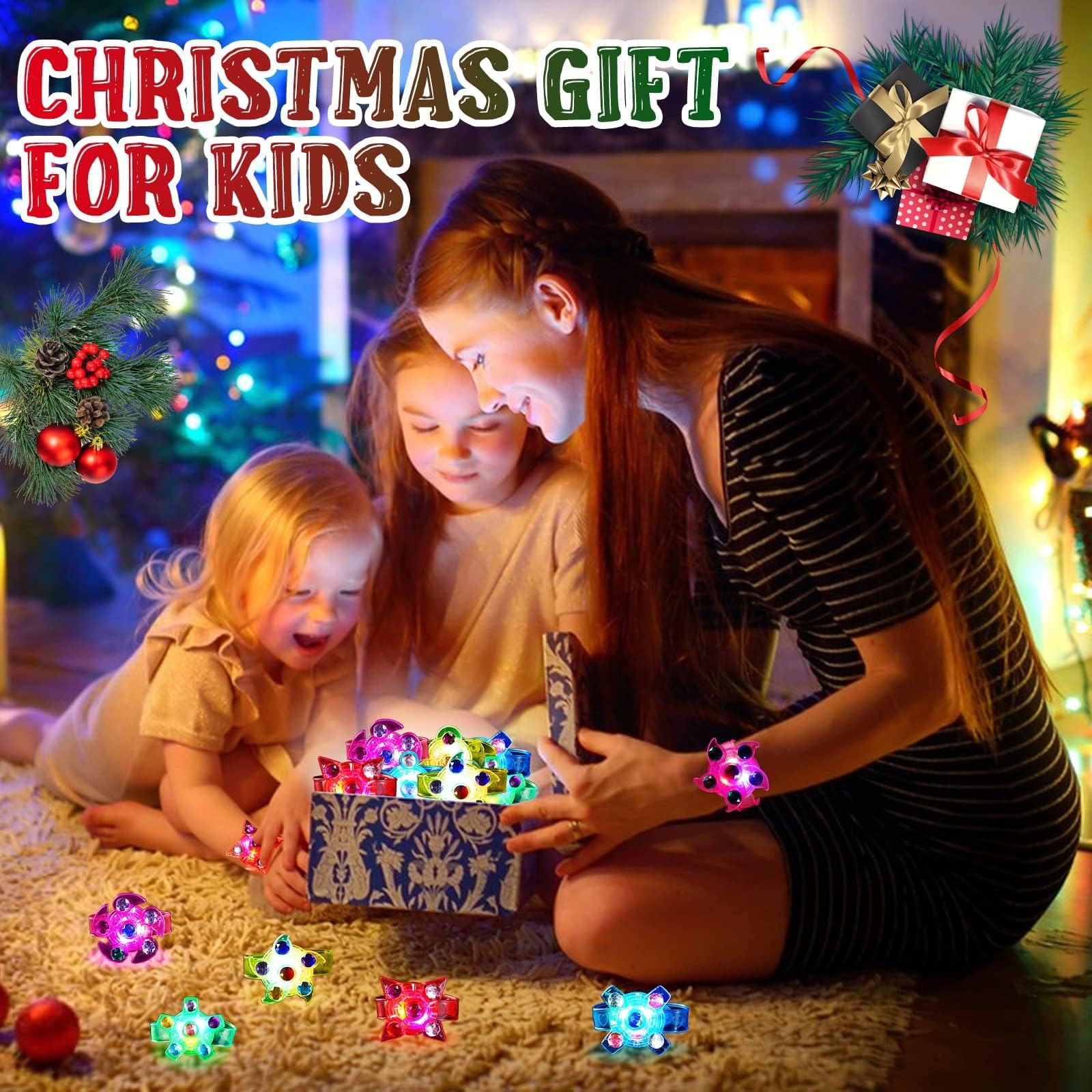24 Pack LED Light Up Fidget Spinner Bracelets Party Favors for Kids 4-8 8-12, Glow in The Dark Party Supplies, Birthday Gifts, Treasure Box Toys for Classroom, Goodie Bags Easter Basket Stuffers