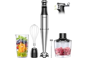 GDOR Immersion Blender Handheld, 1100W Hand Blender, 5 in 1 Trigger Variable Speed Stick Blender with Milk Frother, Whisk, 80
