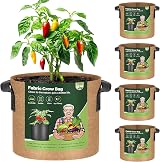 T4U 5-Pack 7 Gallon Fabric Grow Bags Heavy Duty with Handles