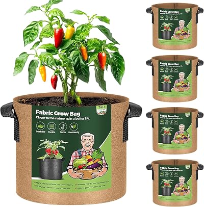 T4U 5-Pack 7 Gallon Fabric Grow Bags Heavy Duty with Handles