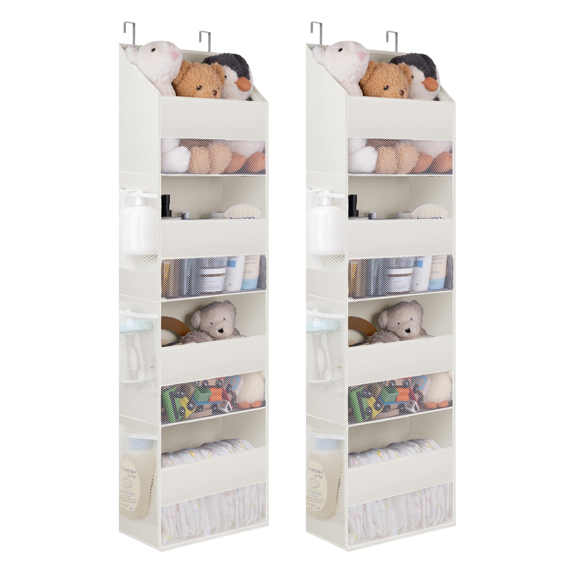 GRANNY SAYS Over the Door Storage Organiser Beige, Pack of 2 Back of Door Storage Organiser 4 Pockets, Large Nursery Overdoor Hanging Organiser for Kids Clothes Toy Baby Wipes Nappy Organisation