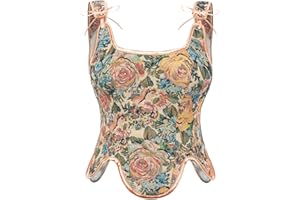 Scarlet Darkness Corset Tops for Women Renaissance Lace Up Floral Overbust Boned Bustier Bodice