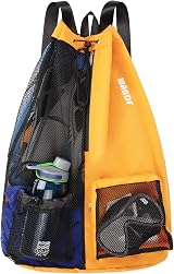 WANDF Swim Bag Mesh Drawstring Backpack XL Orange Wet Pocket