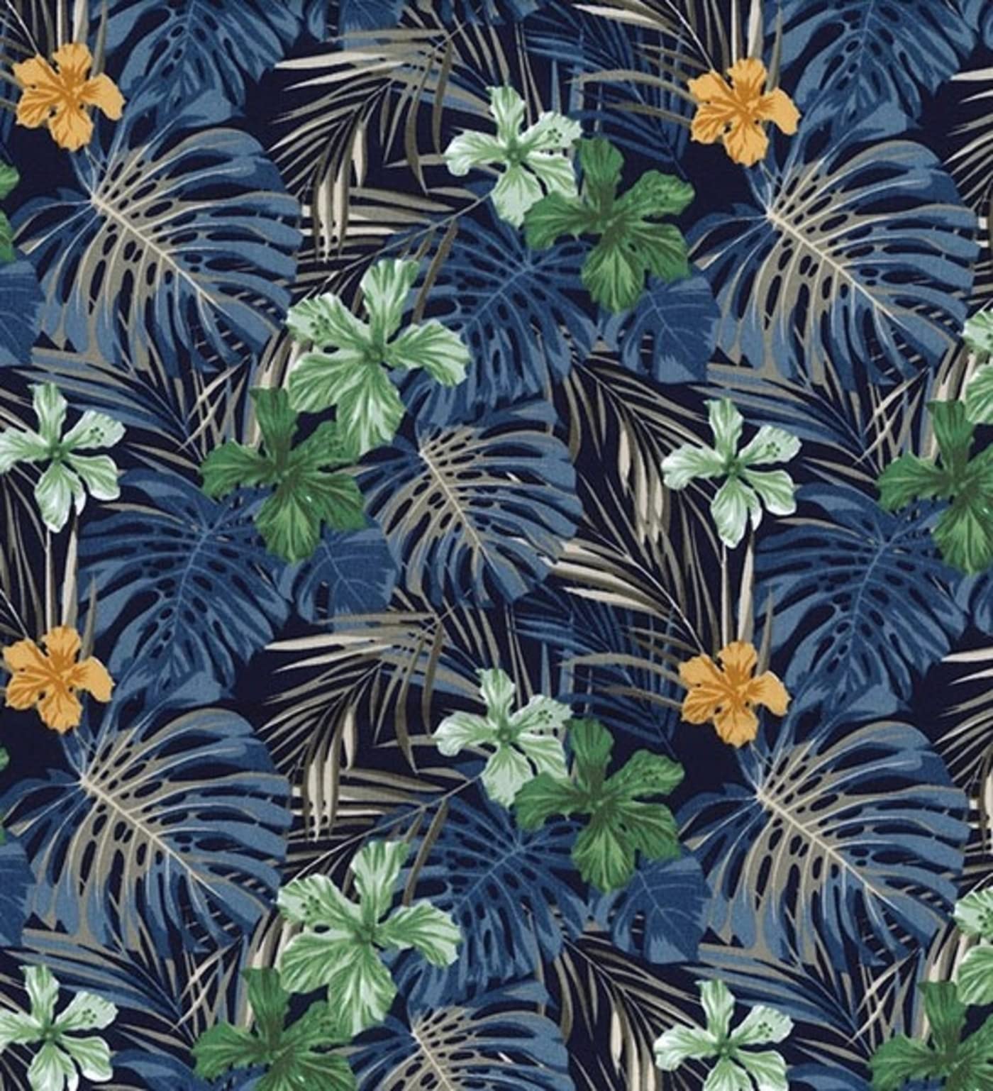 Rose & Hubble Aloha Hawaiian Hibiscus Flowers & Tropical Leaves Print 100% Cotton Poplin Fabric by The Metre, 112cm Wide (Dressmaking, Quilting) (Navy)
