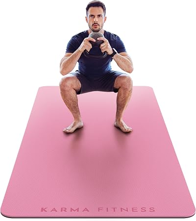Karma Fitness Large Exercise Mat 183x80x10mm Pink with Carry Straps