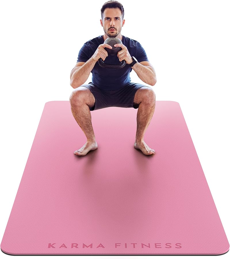 Karma Fitness Large Exercise Mat 183x80x10mm Pink with Carry Straps