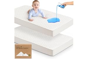 Waterproof Crib Mattress Protector Cover Fitted - 2-Pack Quiet Baby Mattress Topper Crib Sheets, 52" x 28" Soft Quilted Cotto