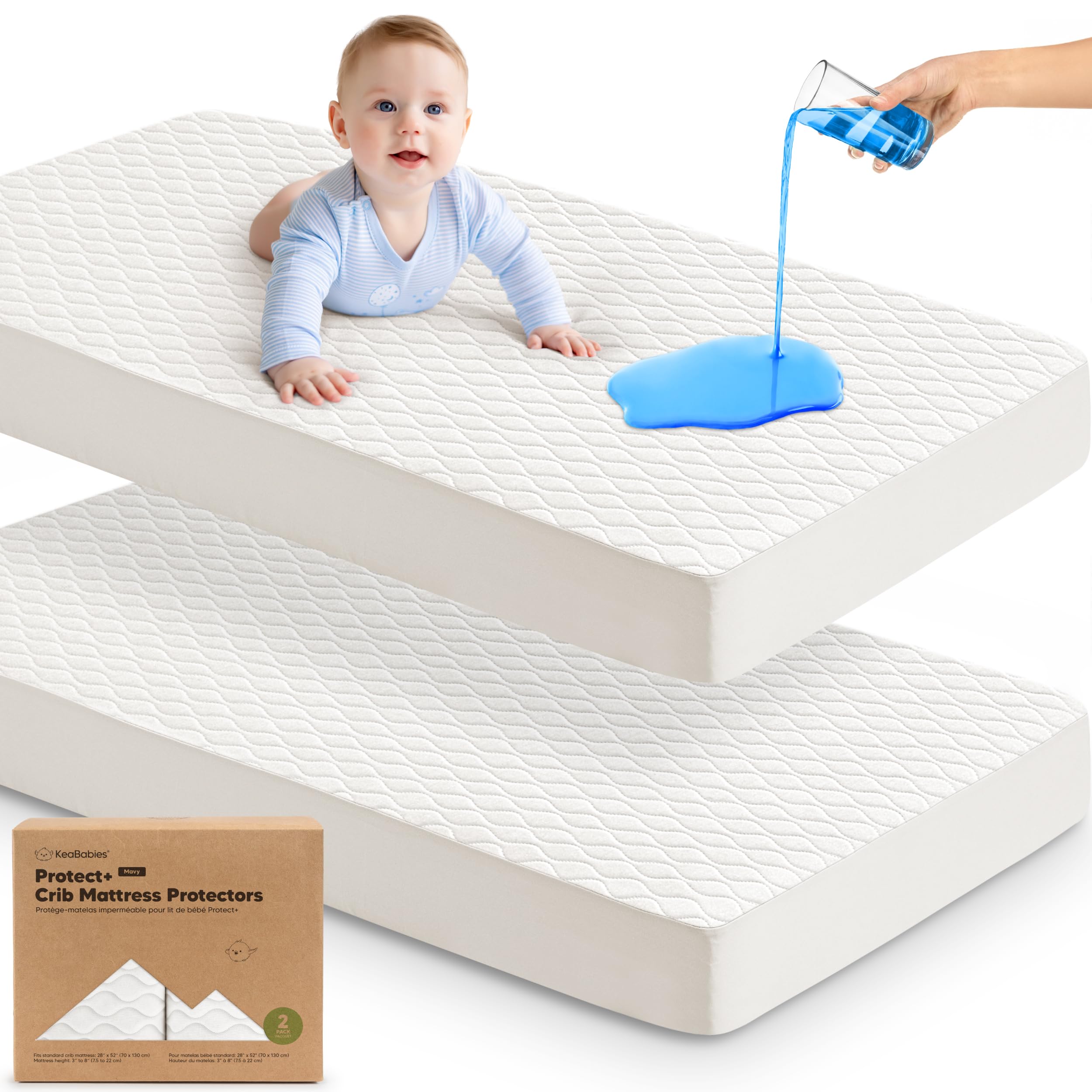 Photo 1 of Waterproof Crib Mattress Protector Cover Fitted - 2-Pack Quiet Baby Mattress Topper Crib Sheets, 52" x 28" Soft Quilted Cotton Baby Sheet, Easy Fit, Durable Toddler Liner (Soft White/Mavy)