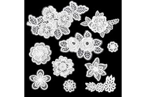 VIN BEAUTY 10 Pcs Flower Lace Embroidered Applique, White Mixed Style Embroidery Lace Flower Patches Appliques 3D Floral Sew On Patches for DIY Wedding Dress Sewing Craft Clothing Jeans Jackets Bags