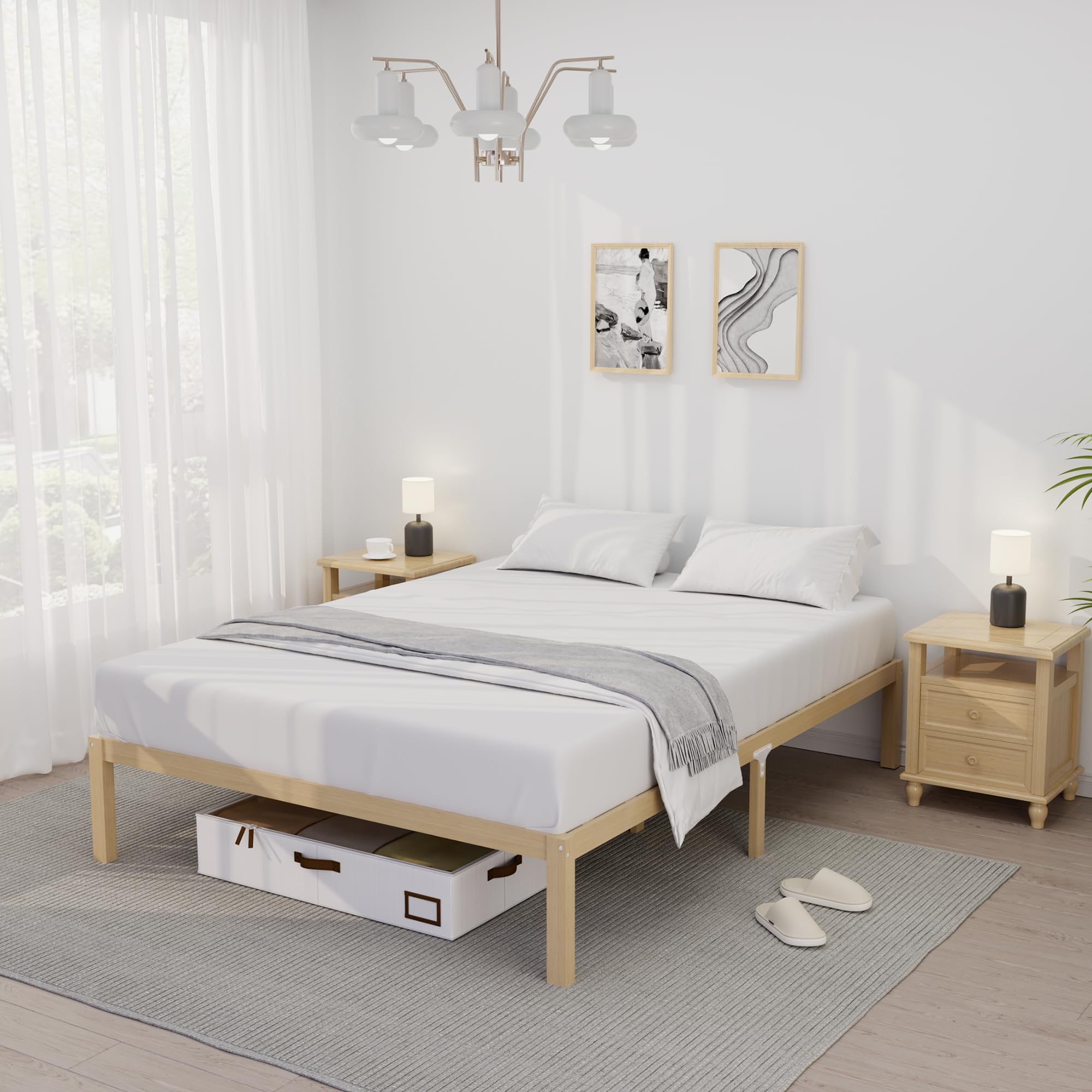 Photo 1 of 14 Inch Bamboo Bed Frame – Queen Size Solid Wood Platform Bed Frame, Strong and Stable, with Non-Slip Slats for Support, No Box Spring Needed, Easy to Assemble, Noise-Free (Natural, Queen)