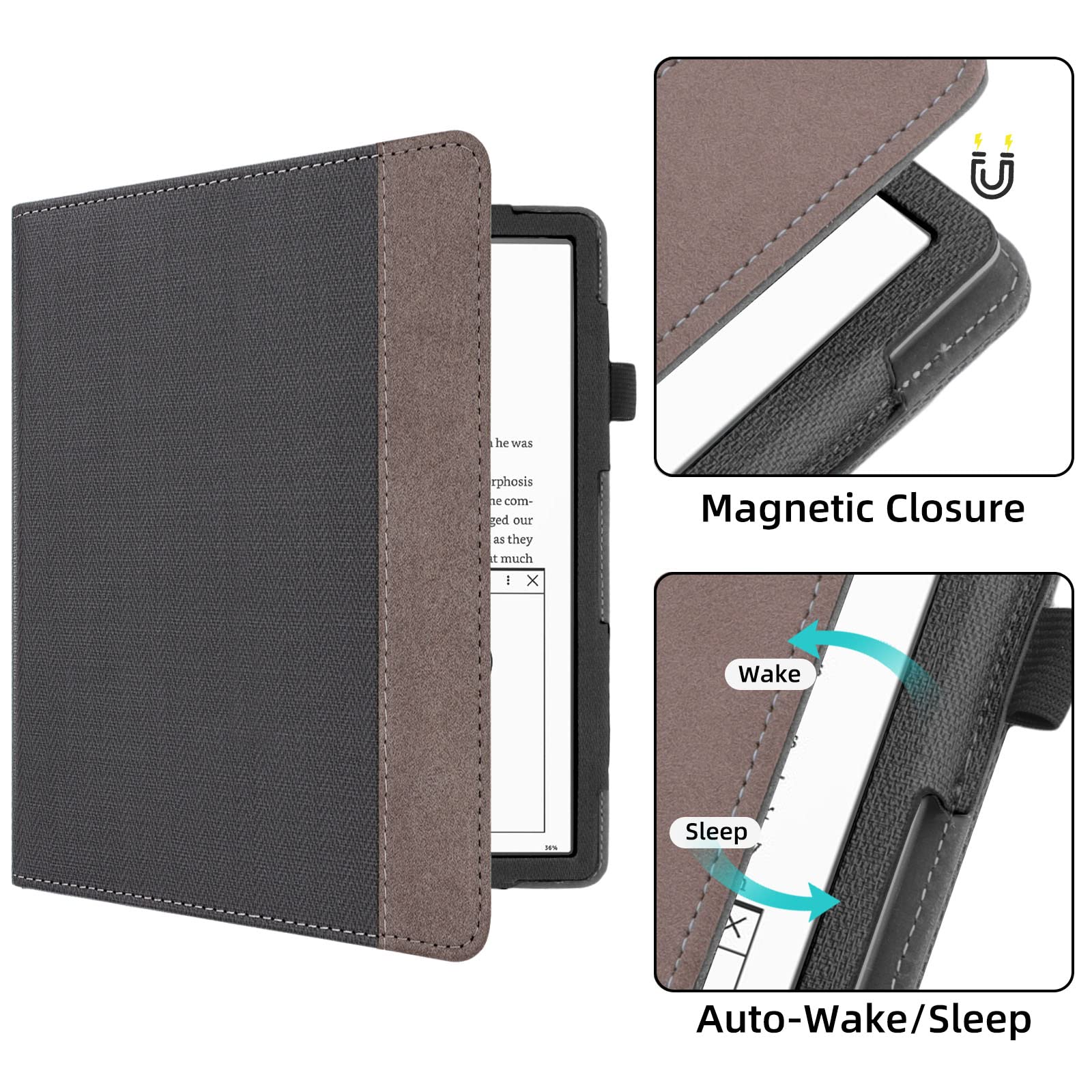 WALNEW Stand Case for Kindle Scribe 10.2 Inch (2024/2022 Released) – Two Hand Straps Premium PU Leather Cover with Auto Sleep/Wake and Pen Holder for Amazon Kindle Scribe Ereader (New Black)