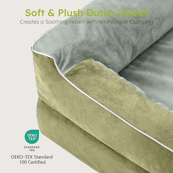 CWAWZ EXTRA LARGE DOG BED, ORTHOPEDIC DOG BED WITH COOLING GEL MEMORY FOAM, WATERPROOF XL PET BED WITH REMOVABLE WASHABLE COVER, 42″ PET SOFA COUCH DUTCH VELVET WITH BONE TOY, DARK GREEN
