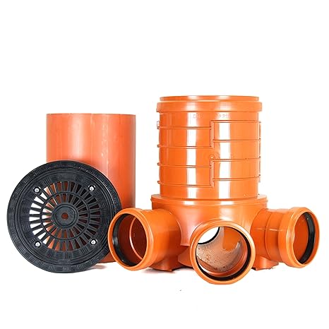 KG Schacht DN300 - Komplett SET- Schachtboden Steigrohr Deckel Hofablauf, KG Abwasserschacht DN300 Schachtboden 3x160/1x160