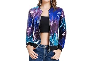 KANCY KOLE Womens Sequin Jacket Casual Long Sleeve Front Zip Party Bomber Blazer with Pockets