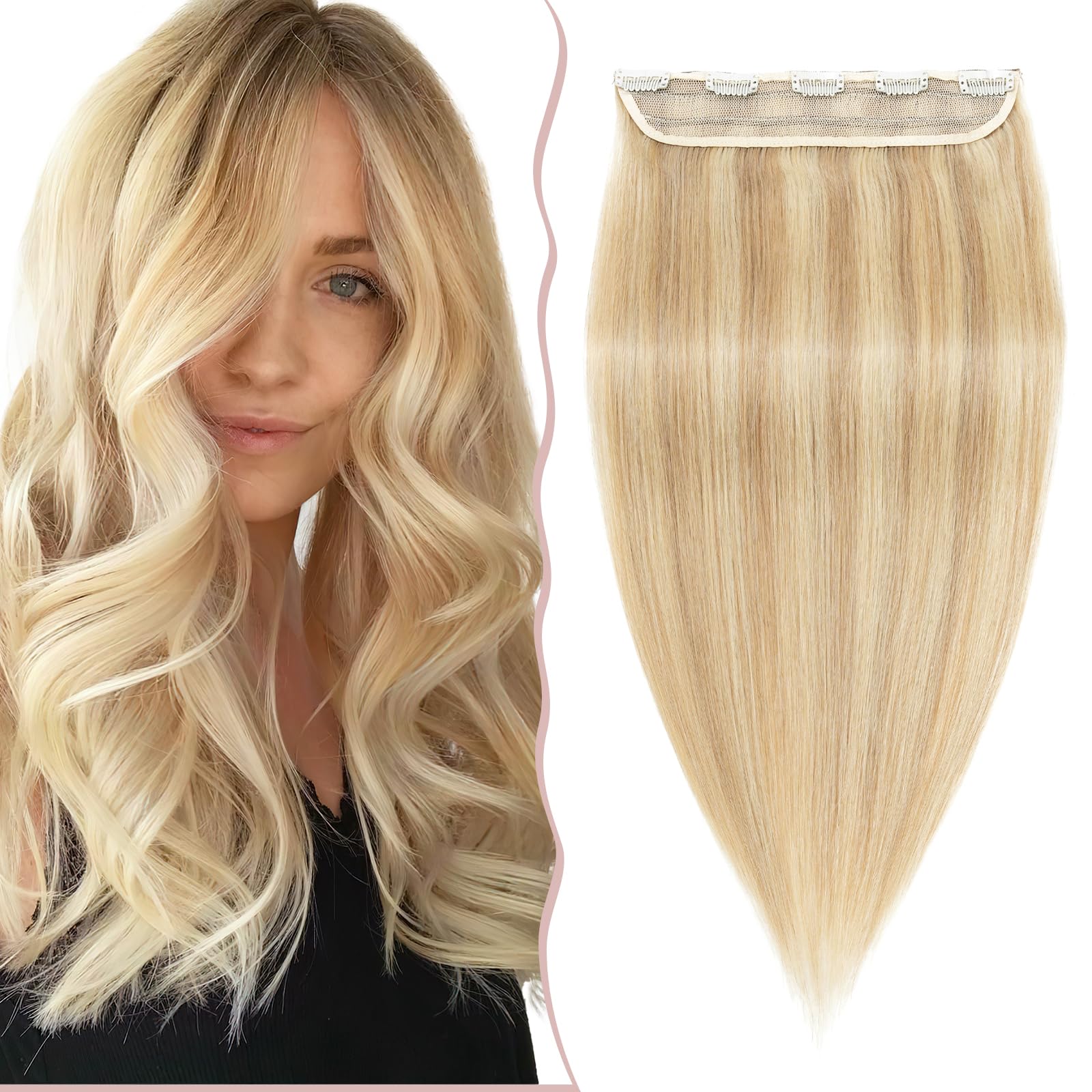 10 inches SEGO One Piece Hair Extensions Clip in Human Hair THICK [#18/613 Ash Blonde&Bleach Blonde] Real Remy Hairpieces for Women 3/4 Full Head Straight Invisible (65g) — image 1