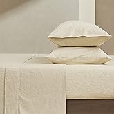 Wonderful Linen Sheets Set Queen Size - Natural Linen Blend Cotton Bedsheets 4 Pieces, Natural Flax, Breathable Durable Anti-Tear Bed Sheet 14" Deep Pocket Fitted Sheet&Pillowcase for All Season