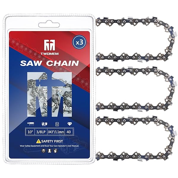 TWOMEM 3 PACK 10 INCH CHAINSAW CHAIN FITS CRAFTSMAN,CHAIN 3/8″ LP PITCH, 043″ GAUGE, 40 DRIVE LINKS FITS MILWAUKEE M18 FUEL POLE SAW, RYOBI P546, WORX WG322, LCS1020