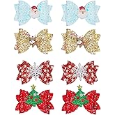 8pcs Christmas Hair Clip Headdress Sequined Bow Santa Claus Elk Snowflake Christmas Tree Accessories Glitter Hairpin Girl Party