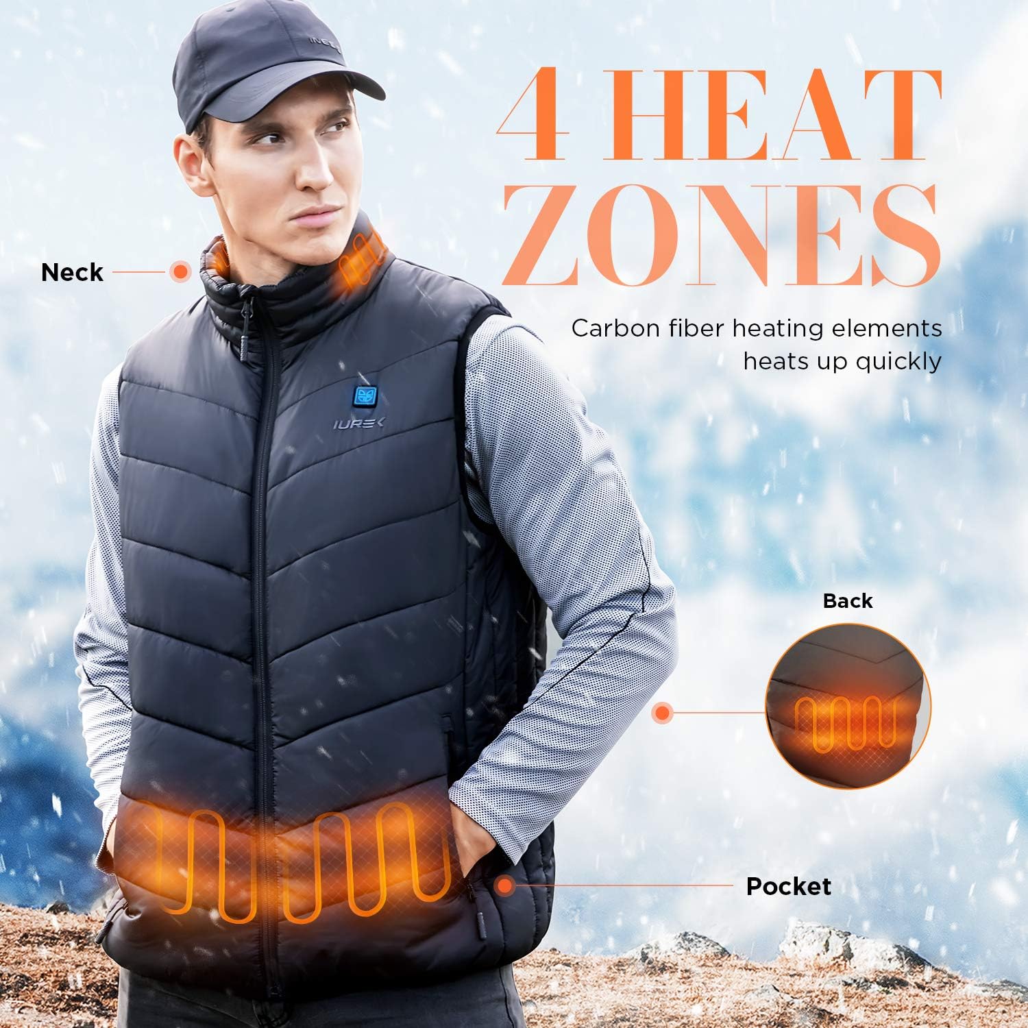 IUREK Heated Vest, ZD920 Men’s Electric Heated Gilet Jacket with
