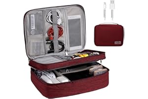 Electronics Organizer, OrgaWise Electronic Accessories Bag Travel Cable Organizer Three-Layer for iPad Mini, Kindle, Hard Drives, Cables, Chargers (Three-Layer-Red)