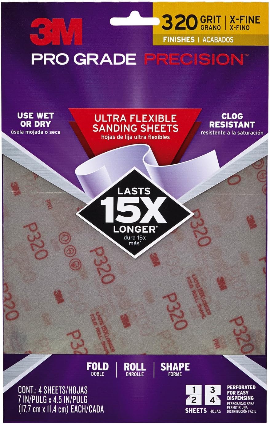 7 in. x 4.5 in. 320 Grit Extra Fine Ultra Flexible Sanding Sheets (4 SheetsPack