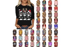 LIKEOULI Christmas Shirts for Women Glitter Xmas Tree Print 3/4 Sleeve Tops Cotton Crewneck Pullover Tunic T Shirt