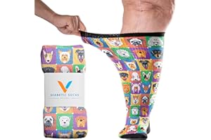 Viasox EasyStretch Diabetic Socks for Men & Women, Non Binding Top, Seamless Toe, Loose Fit, Dogs