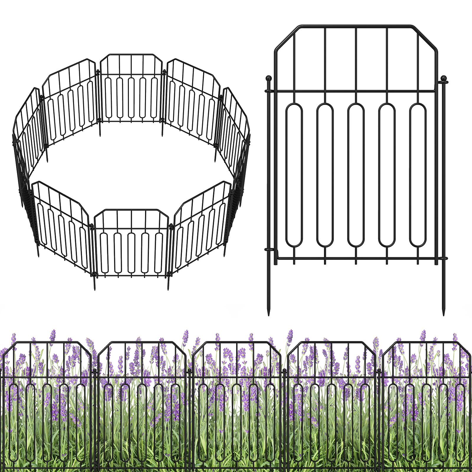 Yeabett Garden Fencing, 10 Pcs Temporary Fencing Animal Fence Barrier, Decorative Metal Fencing for Outdoor Grassland Yard Patio, 31cm(W) × 41cm(H)