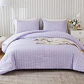 AveLom Lavender Purple Seersucker Full Comforter Set(80x90 inches), 3 Pieces-100% Soft Washed Microfiber Lightweight Comforter with 2 Pillowcases, All Season Down Alternative Comforter Set for Bedding