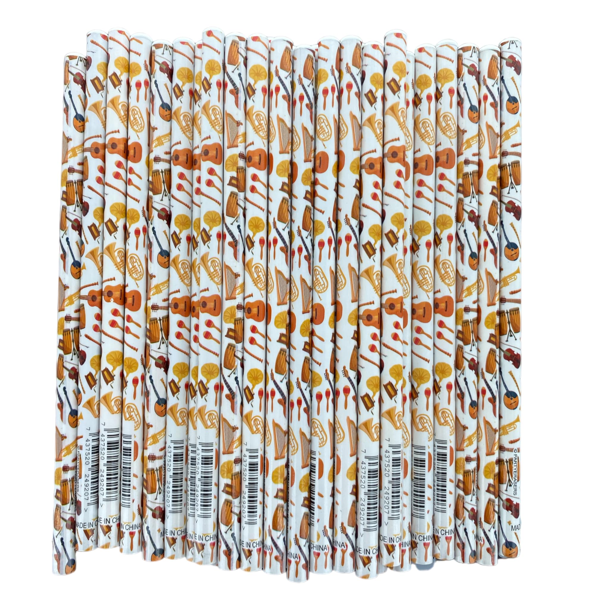 PartyErasers Music Themed Stationery - 30pcs Colourful Music Instruments HB Pencils as music gifts