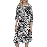 DKNY Womens Long Sleeve Collared Neck Belted Midi Shirtdress