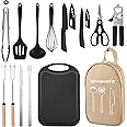 Camping Essentials Cookware Cooking Utensils Set - Portable Camp Kitchen Mess Kit Outdoor Accessories, Stainless Steel & Silicone, Camping Gear Equipment for RV Picnic Grill