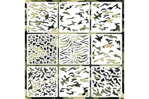 RESFLYAR 9 PCS 12 Inch Camouflage Stencils, Digital Camo Reusable Plastic Paint Templates for Painting on Wood, Camouflage Stencils House Furniture Fabric Wall Fabric DIY Crafts Decorations