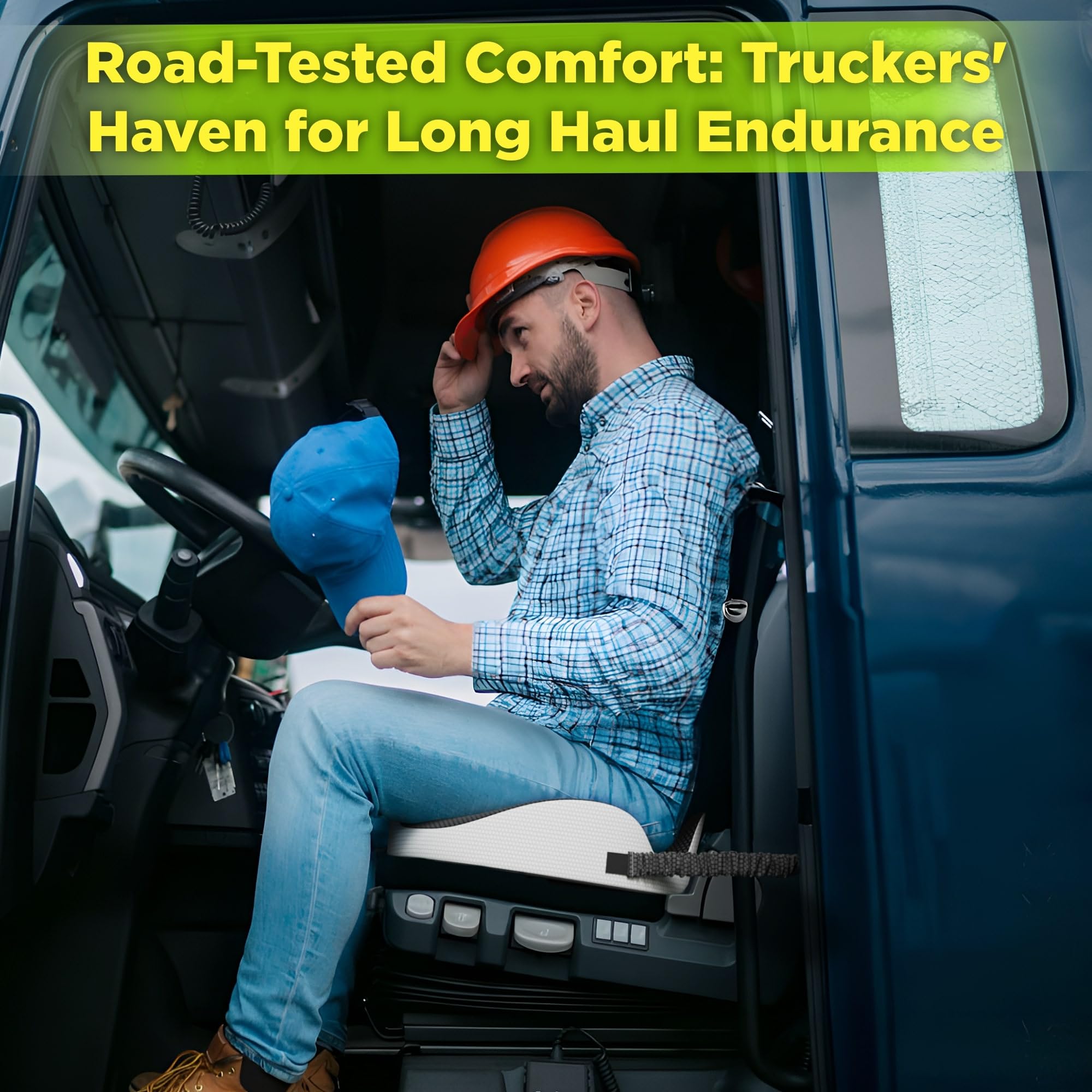 Truck Seat Cushion for Truck Driver Seat Cushion – Upgraded Back Support, Thick and Firm Memory Foam, Pain Relief for Hours of Driving, Maximum Tush Comfort and Trucker Approved
