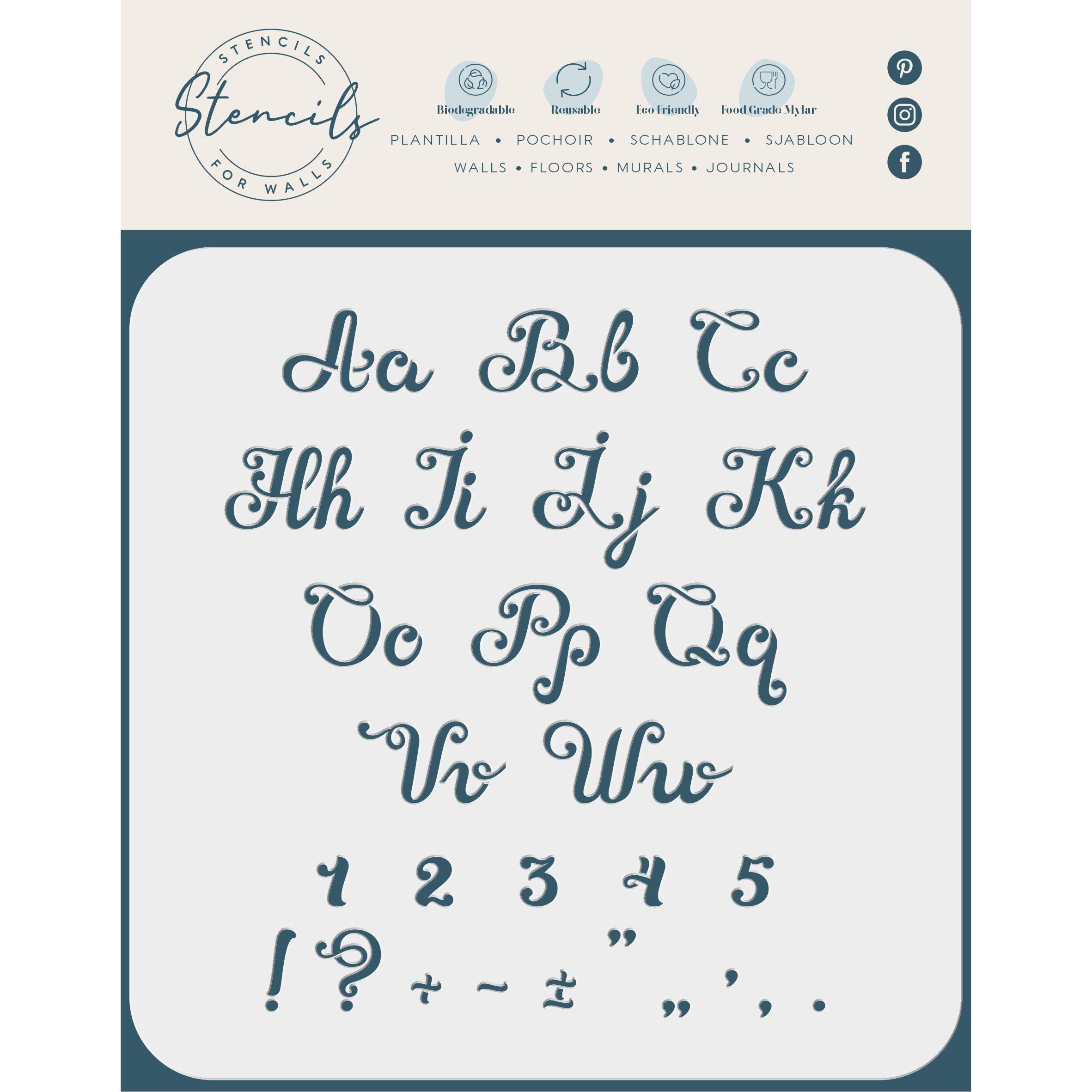 1" Vintage Cursive Stencil, 25.5 x 24 (M) - Letters Number ABC Alphabet Punctuation Stencils for Painting Template…