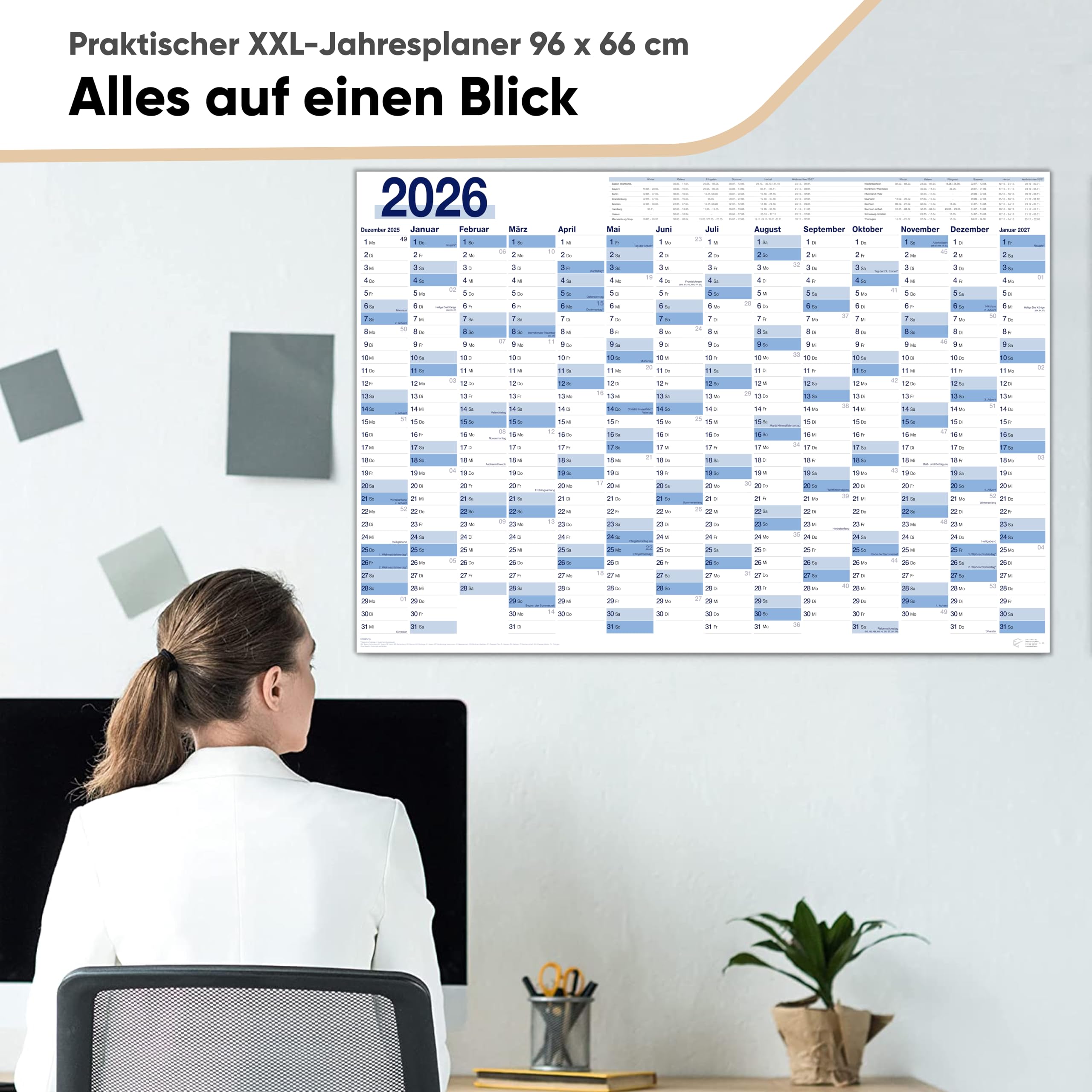 UNITURE® Wandkalender 2026 XXL – Großer Jahresplaner & Terminplaner für Büro, Schule & Familie | Übersichtlicher Jahreskalender 2026 I Wandkalender 2026 groß gefalzt I Calendar 66 x 96 cm 3