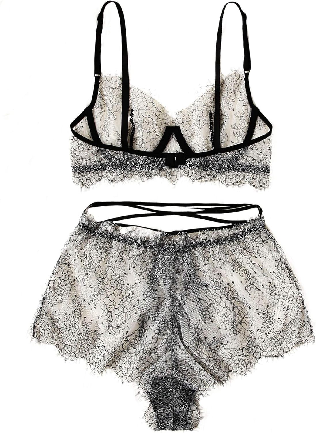SweatyRocks Women's Floral Lace Underwire Bra and Panty 2 Piece Lingerie Set: Clothing