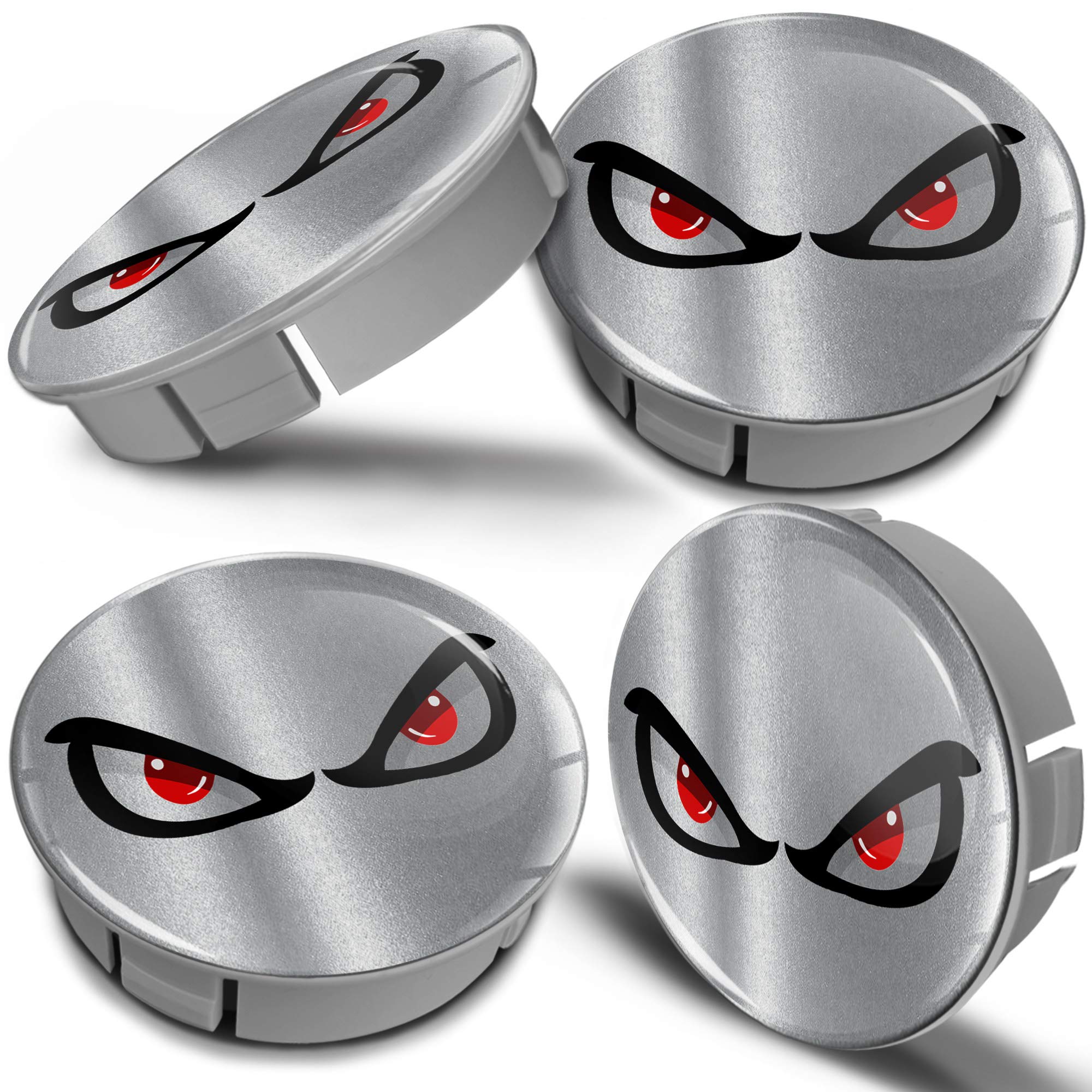 Biomar Labs 4 x 60mm Wheel Centre Caps Universal Plastic Hub Caps Set Durable Alloy Wheel Covers for Car Auto Tuning Exterior Styling with Multiple Designs (Creepy Eyes In Silver CS 16)