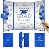 DARUNAXY Blue Silver Graduation Party Decorations, Blue Class of 2026 Congratulations Graduates Alternative Signature Guest Book for Men Happy Graduation Gifts Congrats Grad Party Signing Card Board